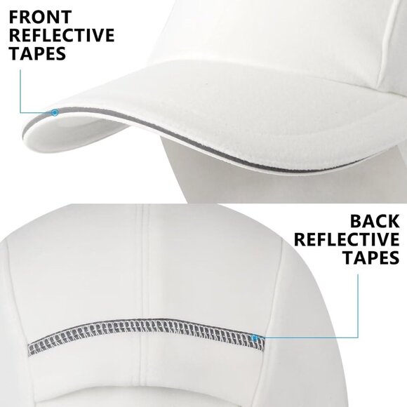 ? Women\'s White Winter Reflective Fleece Ponytail Hat with Ear Warmers